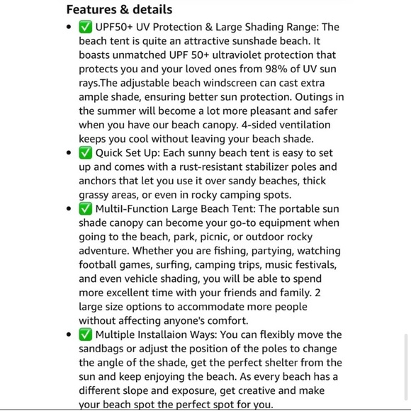 Beach Tent Sun Shelter UPF50+ Stability Poles Outdoor Shade Sky Blue 7.5x7.5FT - Picture 7 of 7